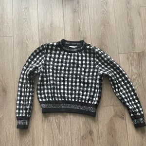 Zara black & white checkered sweater, size S, gently worn w/ buttons on shoulder